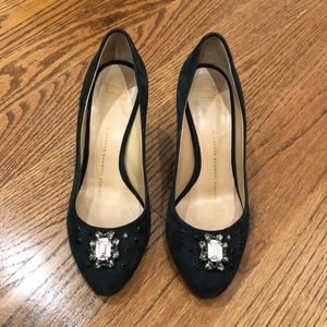 Giuseppe Zanotti blue suede jeweled heels 36